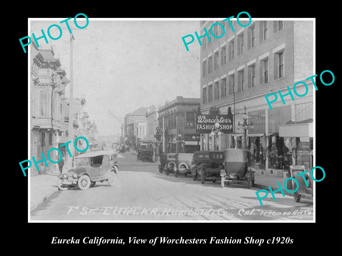 OLD LARGE HISTORIC PHOTO OF EUREKA CALIFORNIA, WORCHESTERS FASHION SHOP c1920