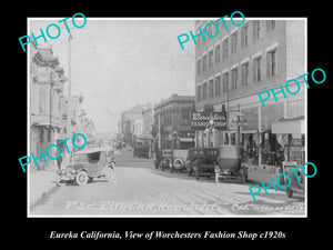 OLD LARGE HISTORIC PHOTO OF EUREKA CALIFORNIA, WORCHESTERS FASHION SHOP c1920