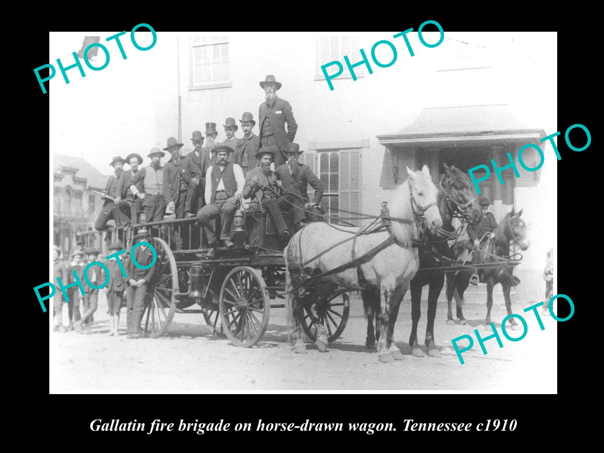 OLD LARGE HISTORIC PHOTO OF GALLATIN TENNESSEE, THE FIRE BRIGADE WAGON c1910