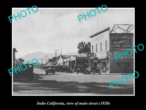 OLD LARGE HISTORIC PHOTO OF INDIO CALIFORNIA, VIEW OF THE MAIN STREET c1920