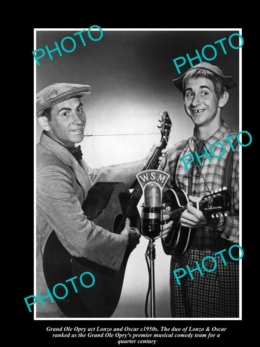 OLD LARGE HISTORIC PHOTO OF GRAND OLE OPRY COMEDY TEAM LONZO & OSCAR c1950s