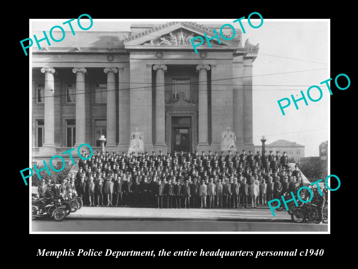 OLD LARGE HISTORIC PHOTO OF MEMPHIS TENNESSEE THE POLICE HEADQUARTERS STAFF 1940