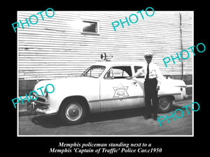 OLD LARGE HISTORIC PHOTO OF MEMPHIS TENNESSEE CAPTAIN OF TRAFFIC POLICE CAR 1950