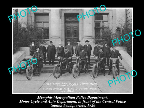 OLD LARGE HISTORIC PHOTO OF MEMPHIS TENNESSEE, POLICE MOTORCYCLE UNIT c1920