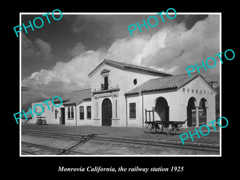 OLD LARGE HISTORIC PHOTO OF MONROVIA CALIFORNIA, THE RAILWAY STATION c1925