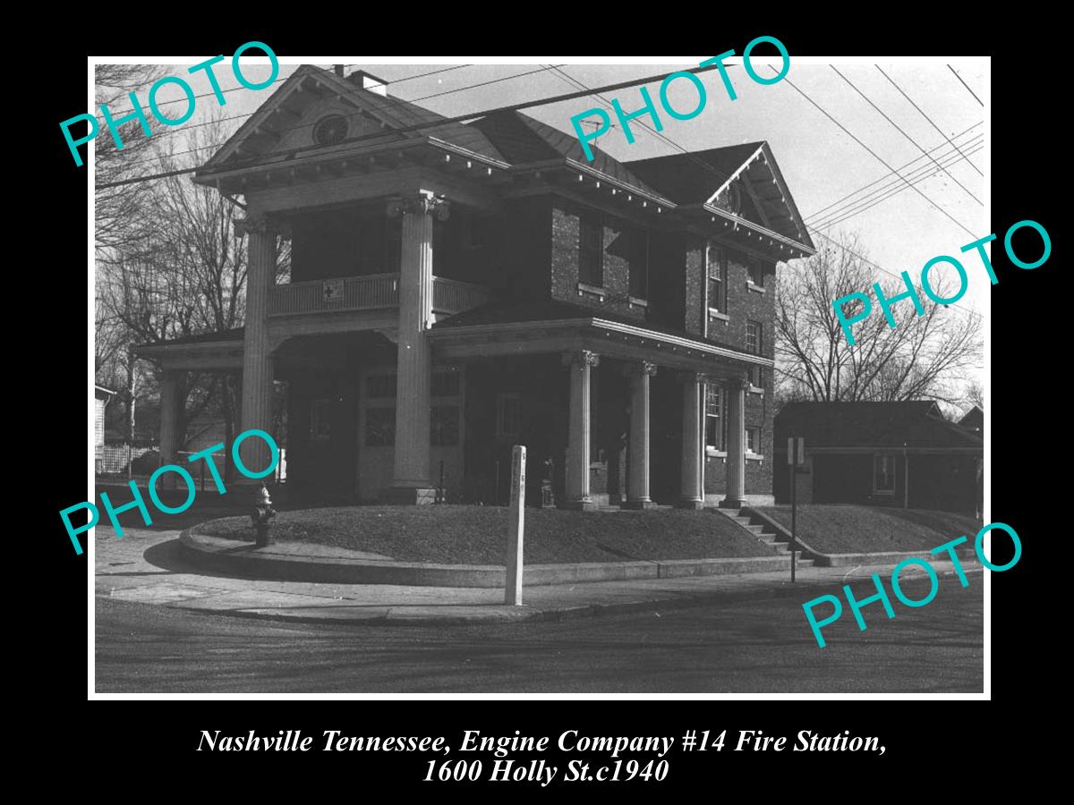 OLD LARGE HISTORIC PHOTO OF NASHVILLE TENNESSEE, THE HOLLY St FIRE STATION c1940