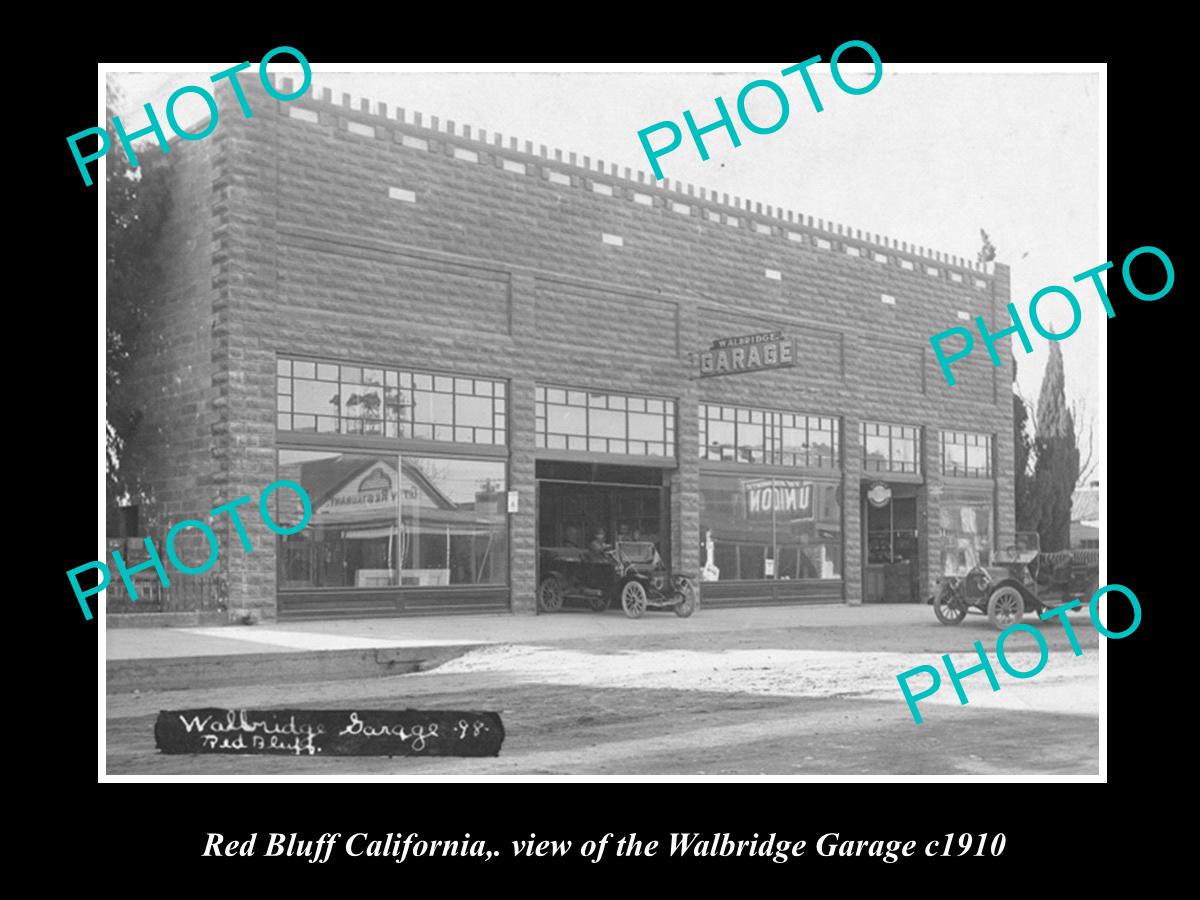 OLD LARGE HISTORIC PHOTO OF RED BLUFF CALIFORNIA, VIEW OF WALBRIDGE GARAGE c1910