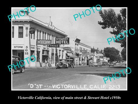 OLD LARGE HISTORIC PHOTO OF VICTORVILLE CALIFORNIA, VIEW OF MAIN STREET c1950