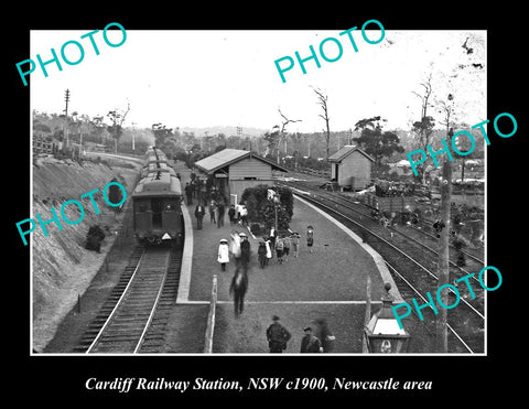 OLD LARGE HISTORIC PHOTO OF CARDIFF NSW, RAILWAY STATION, NEWCASTLE AREA c1900