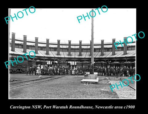 OLD LARGE HISTORIC PHOTO OF CARRINGTON NSW, RAILWAY ROUNDHOUSE, NEWCASTLE c1900