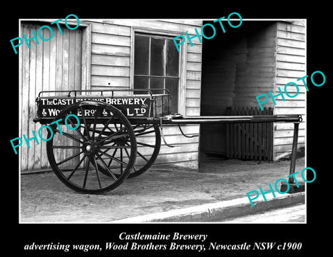 OLD LARGE HISTORIC PHOTO OF CASTLEMAINE BREWERY WOOD BROS WAGON, NEWCASTLE c1900