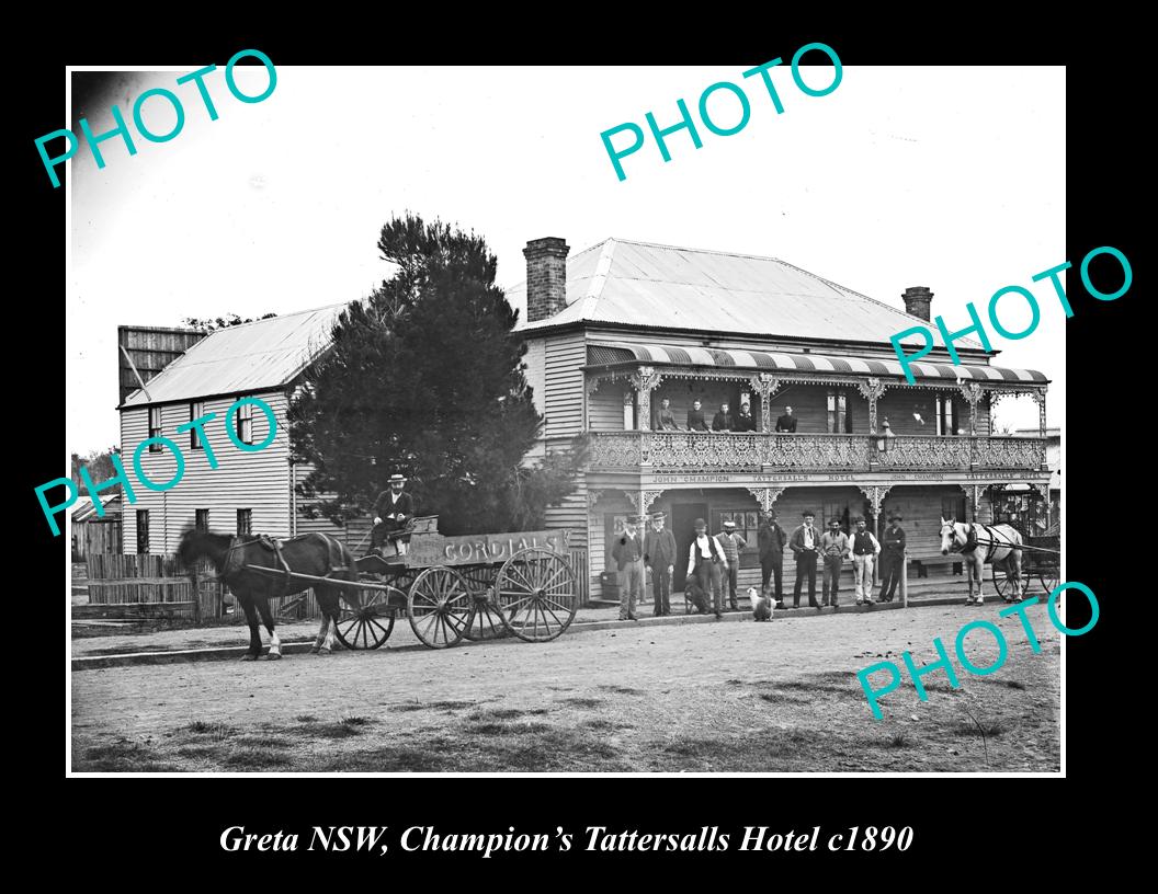 OLD LARGE HISTORIC PHOTO OF GRETA NSW, TATTERSALLS HOTEL, c1890