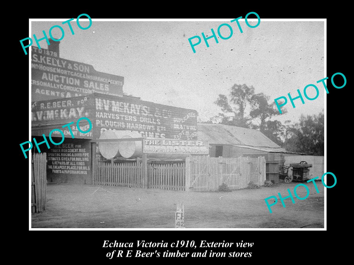 OLD LARGE HISTORIC PHOTO OF ECHUCA VICTORIA, VIEW OF BEERS STORE  H V McKAY 1910