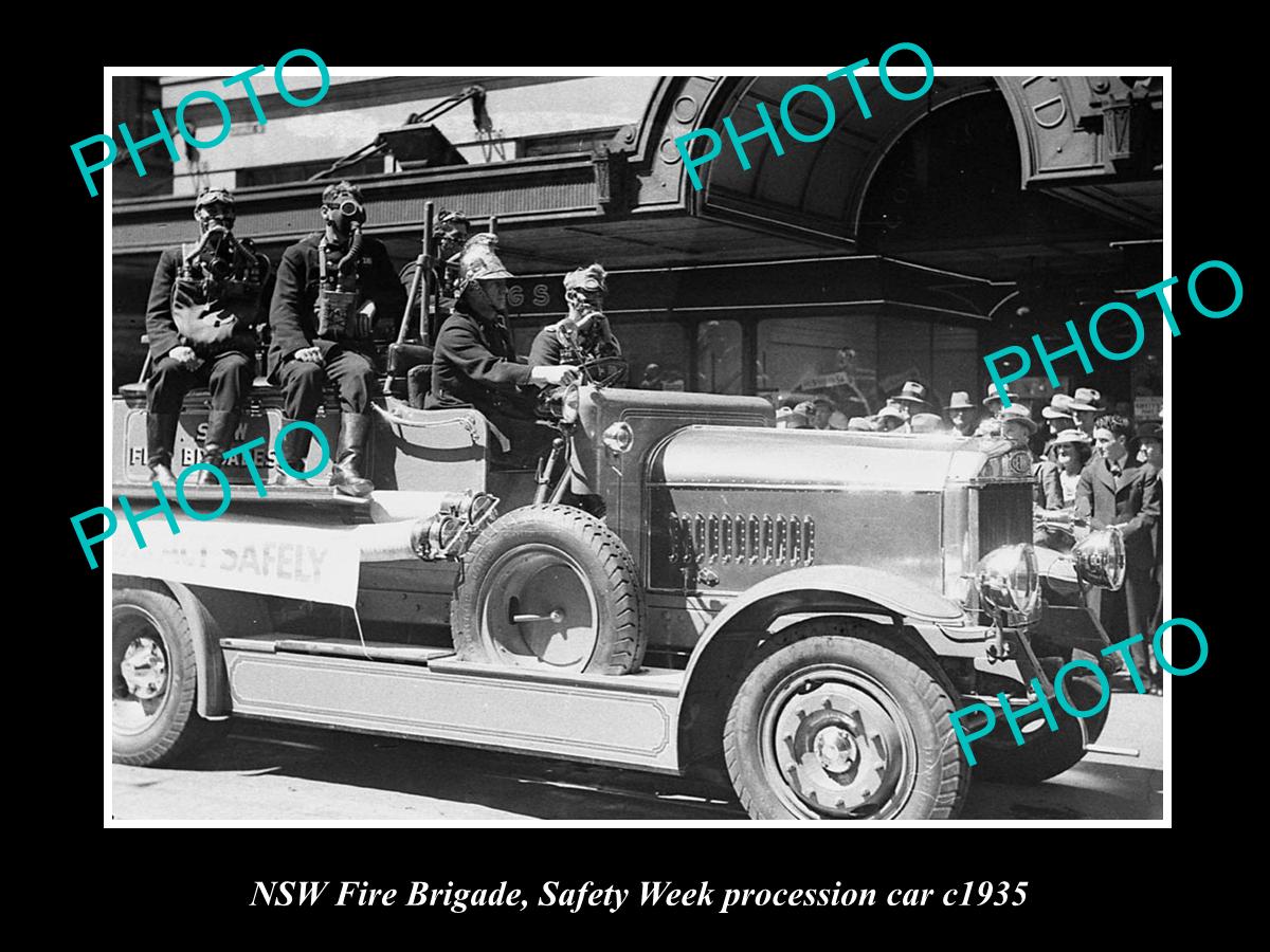 OLD LARGE HISTORIC PHOTO OF NSW FIRE BRIGADE SAFETY WEEK PROCESSION CAR c1935 1