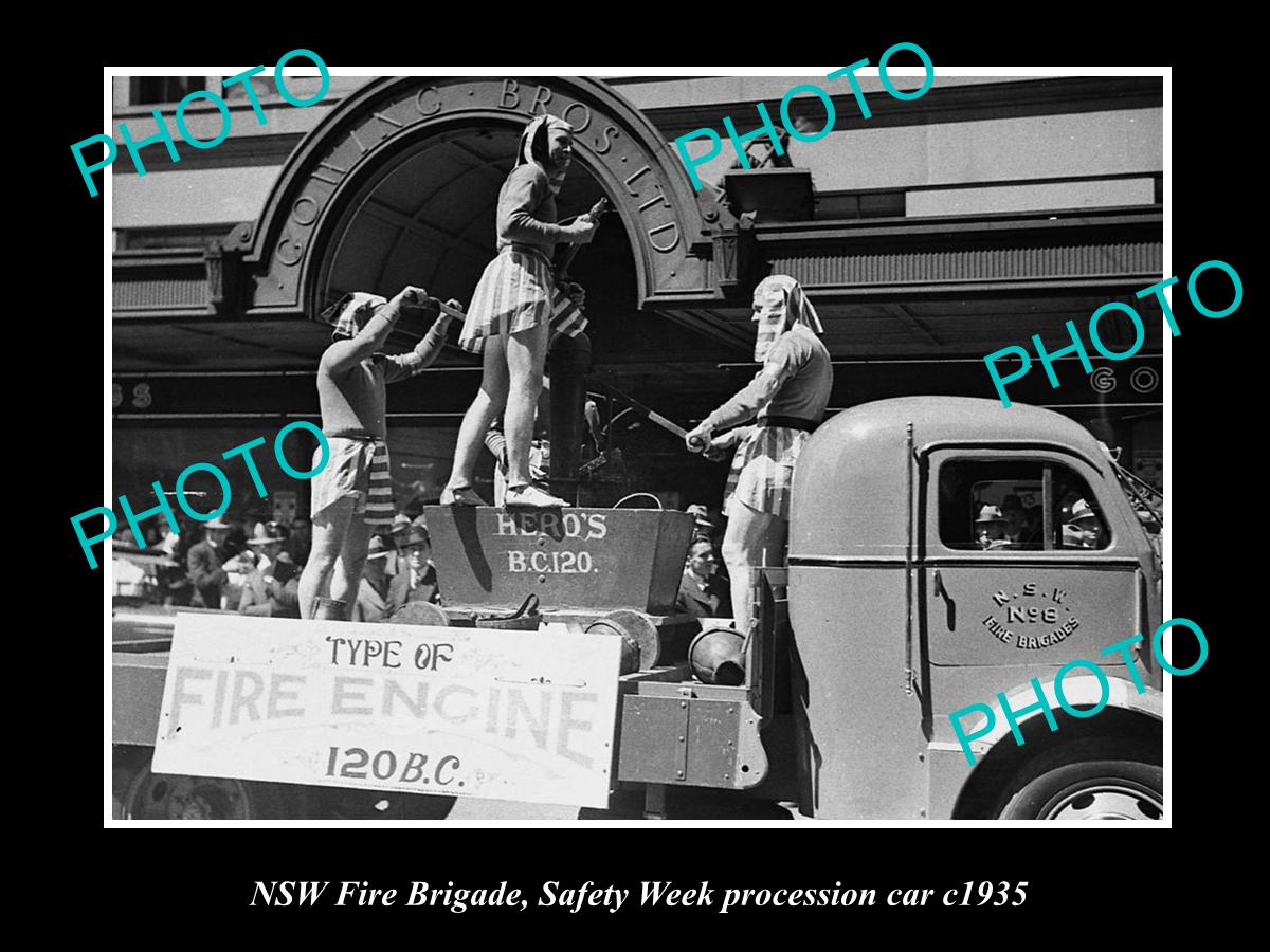 OLD LARGE HISTORIC PHOTO OF NSW FIRE BRIGADE SAFETY WEEK PROCESSION CAR c1935 2