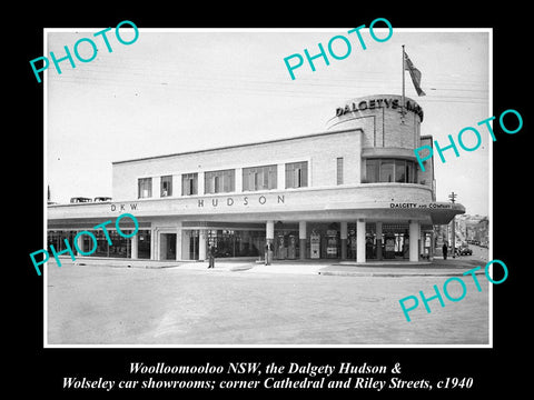 OLD LARGE HISTORIC PHOTO OF WOOLLOOMOOLOO WOSELEY & HUDSON CAR SHOWROOMS c1940