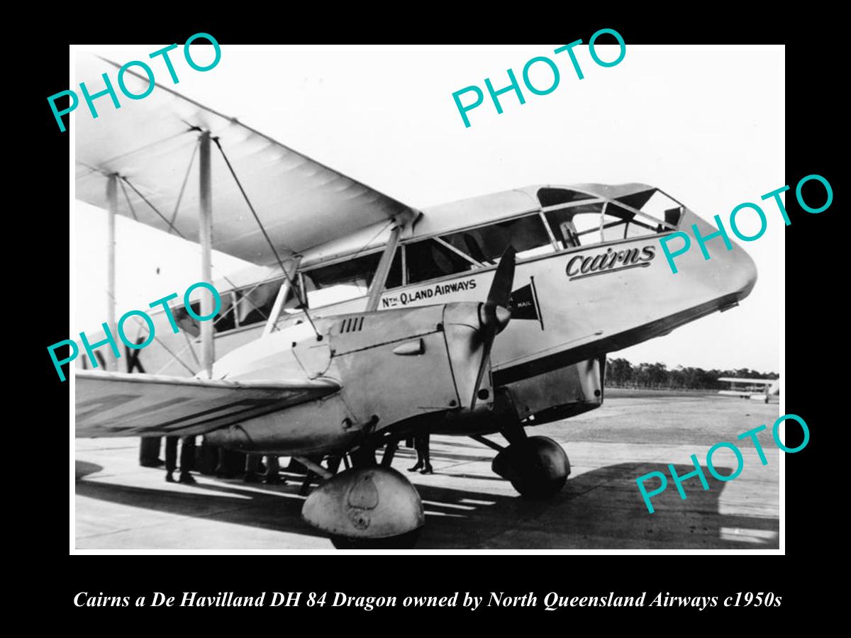 OLD LARGE HISTORIC PHOTO OF NORTH QUEENSLAND AIRWAYS PLANE, DEHAVILLAND c1950s