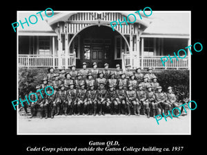 OLD LARGE HISTORIC PHOTO OF GATTON QLD, CADET CORPS OUTSIDE THE COLLEGE c1937