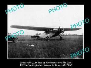 OLD LARGE HISTORIC PHOTO OF THE STAR OF TOWNSVILLE PLANE, c1930s, AVRO 618 QLD