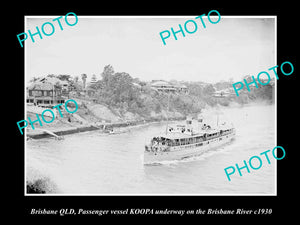 OLD LARGE HISTORIC PHOTO OF STEAMSHIP KOOPA ON THE BRISBANE RIVER c1930 QLD