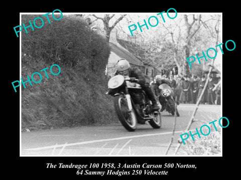 OLD HISTORIC MOTORCYCLE PHOTO OF AUSTIN CARSON & HIS NORTON 500, 1958 TANDRAGEE