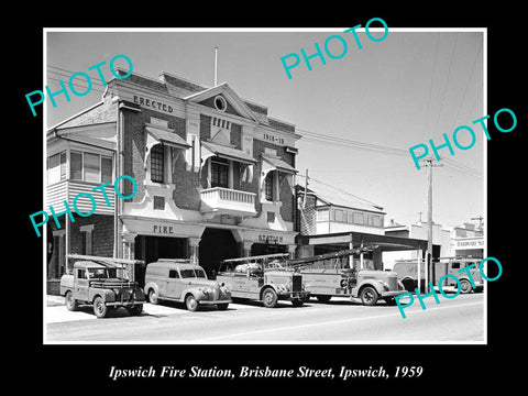 OLD LARGE HISTORIC PHOTO OF THE IPSWICH QLD FIRE BRIGADE STATION c1959