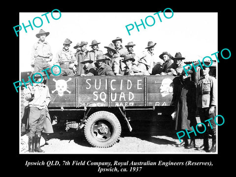 OLD LARGE HISTORIC PHOTO OF IPSWICH QLD, 7th FIELD ENGINEERS, SUICIDE SQUAD 1937