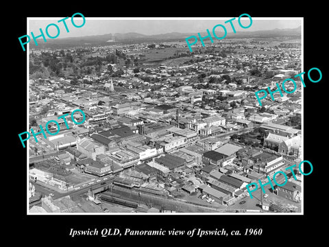 OLD LARGE HISTORIC PHOTO OF IPSWICH QLD, AERIAL VIEW OF THE TOWN c1960s