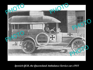 OLD LARGE HISTORIC PHOTO OF IPSWICH THE QLD AMBULANCE TRANSPORT BRIGADE CAR 1915