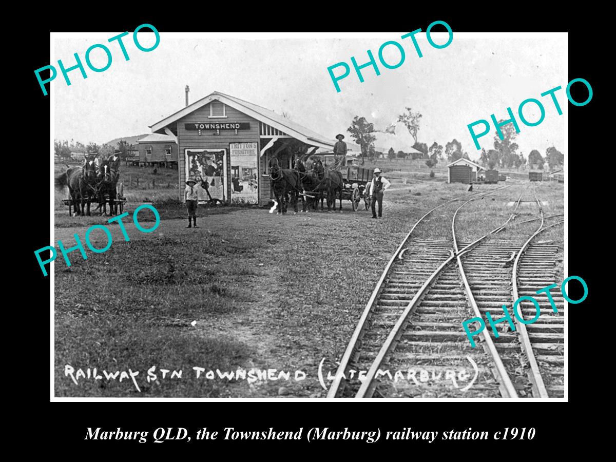 OLD LARGE HISTORIC PHOTO OF MARBURG QLD, VIEW OF THE RAILWAY STATION c1910