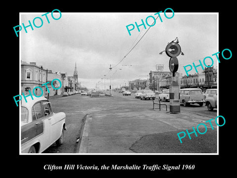 OLD LARGE HISTORIC PHOTO OF CLIFTON HILL VICTORIA MARSHALITE TRAFFIC SIGNAL 1960