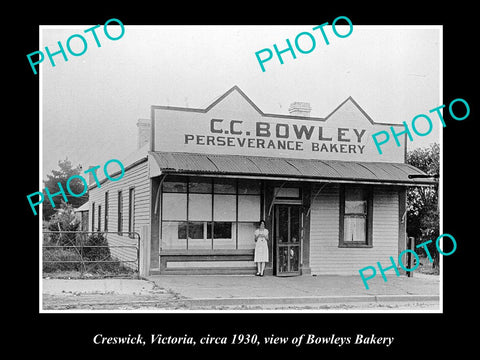 OLD LARGE HISTORIC PHOTO OF CRESWICK VICTORIA, VIEW OF BOWLEYS BAKERY c1930