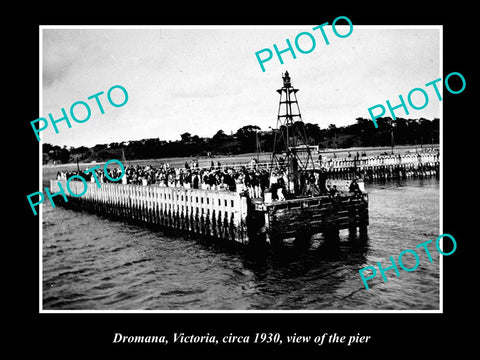 OLD LARGE HISTORIC PHOTO OF DROMANA VICTORIA, VIEW OF THE PIER c1930