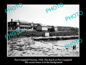 OLD LARGE HISTORIC PHOTO OF PORT CAMPBELL VICTORIA, THE OCEAN HOUSE & BEACH 1910