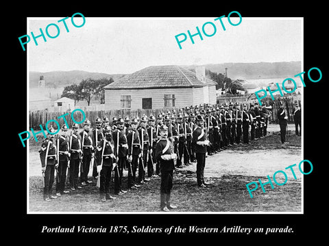 OLD LARGE HISTORIC PHOTO OF PORTLAND VICTORIA, WESTERN ARTILLERY SOLDIERS c1875