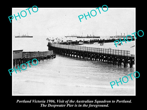 OLD LARGE HISTORIC PHOTO OF PORTLAND VICTORIA, AUST SQUADRON IN HARBOUR c1906