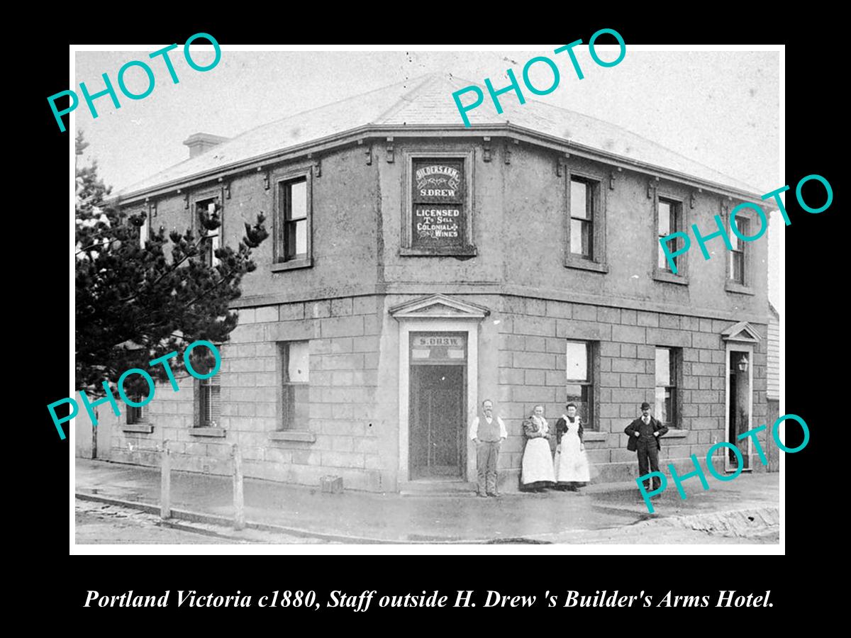 OLD LARGE HISTORIC PHOTO OF PORTLAND VICTORIA, THE BUILDERS ARMS HOTEL c1880