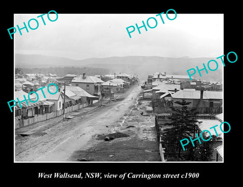 OLD LARGE HISTORIC PHOTO OF WEST WALLSEND NSW, VIEW OF CARRINGTON STREET c1900