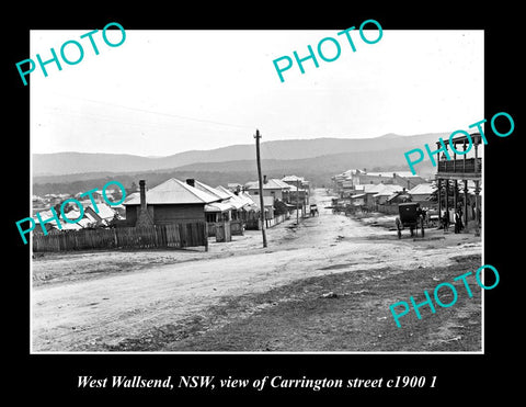 OLD LARGE HISTORIC PHOTO OF WEST WALLSEND NSW, VIEW OF CARRINGTON STREET c1900 1