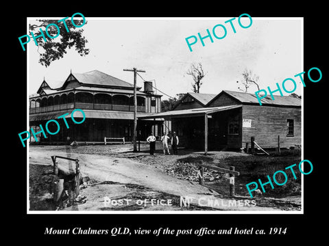 OLD LARGE HISTORIC PHOTO OF MOUNT CHALMERS QLD, POST OFFICE & HOTEL c1914