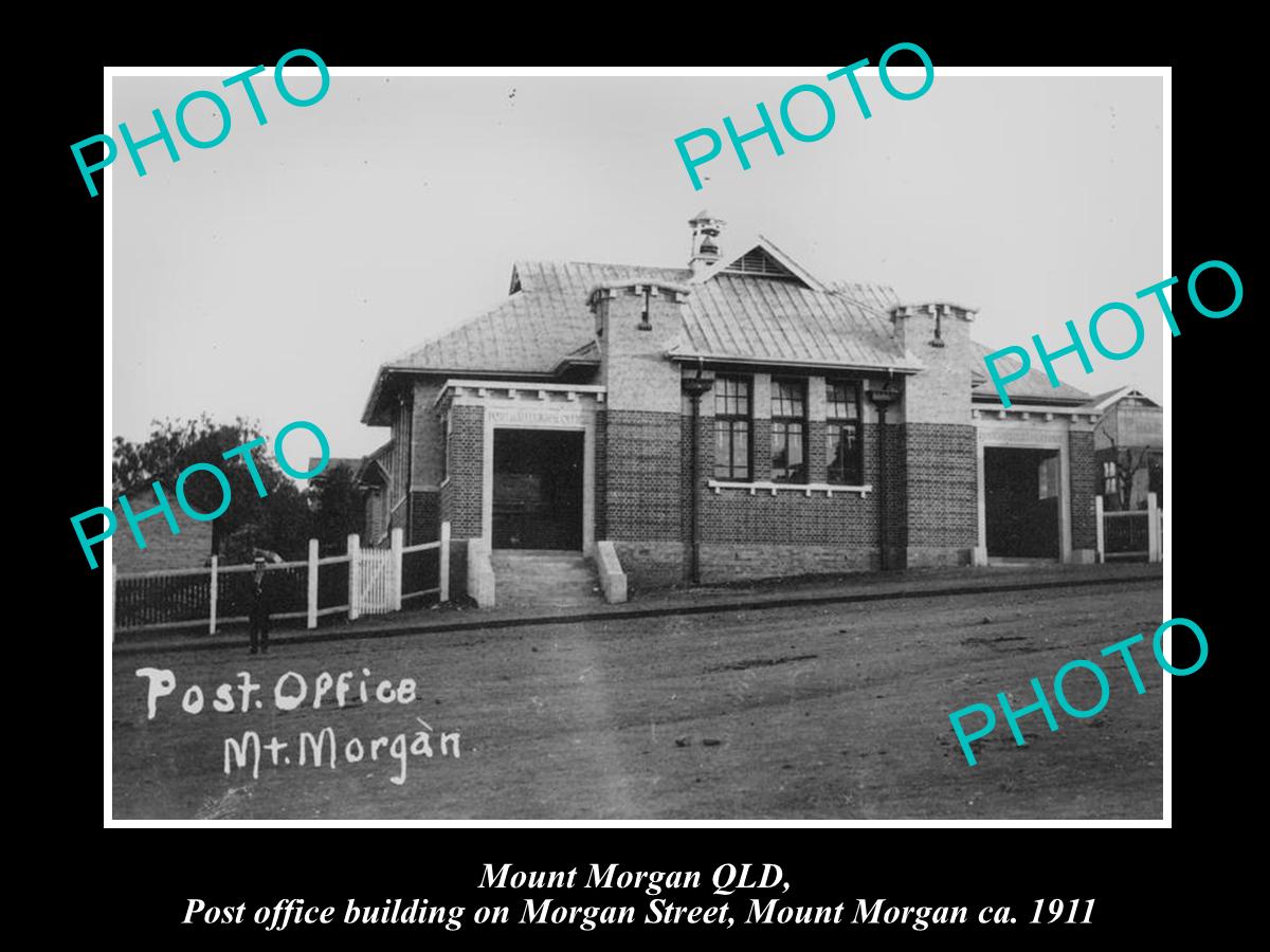 OLD LARGE HISTORIC PHOTO OF MOUNT MORGAN QLD, VIEW OF THE TOWN POST OFFICE c1911