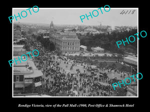 OLD LARGE HISTORIC PHOTO OF BENDIGO VICTORIA, VIEW OF PALL MALL, PO etc c1900