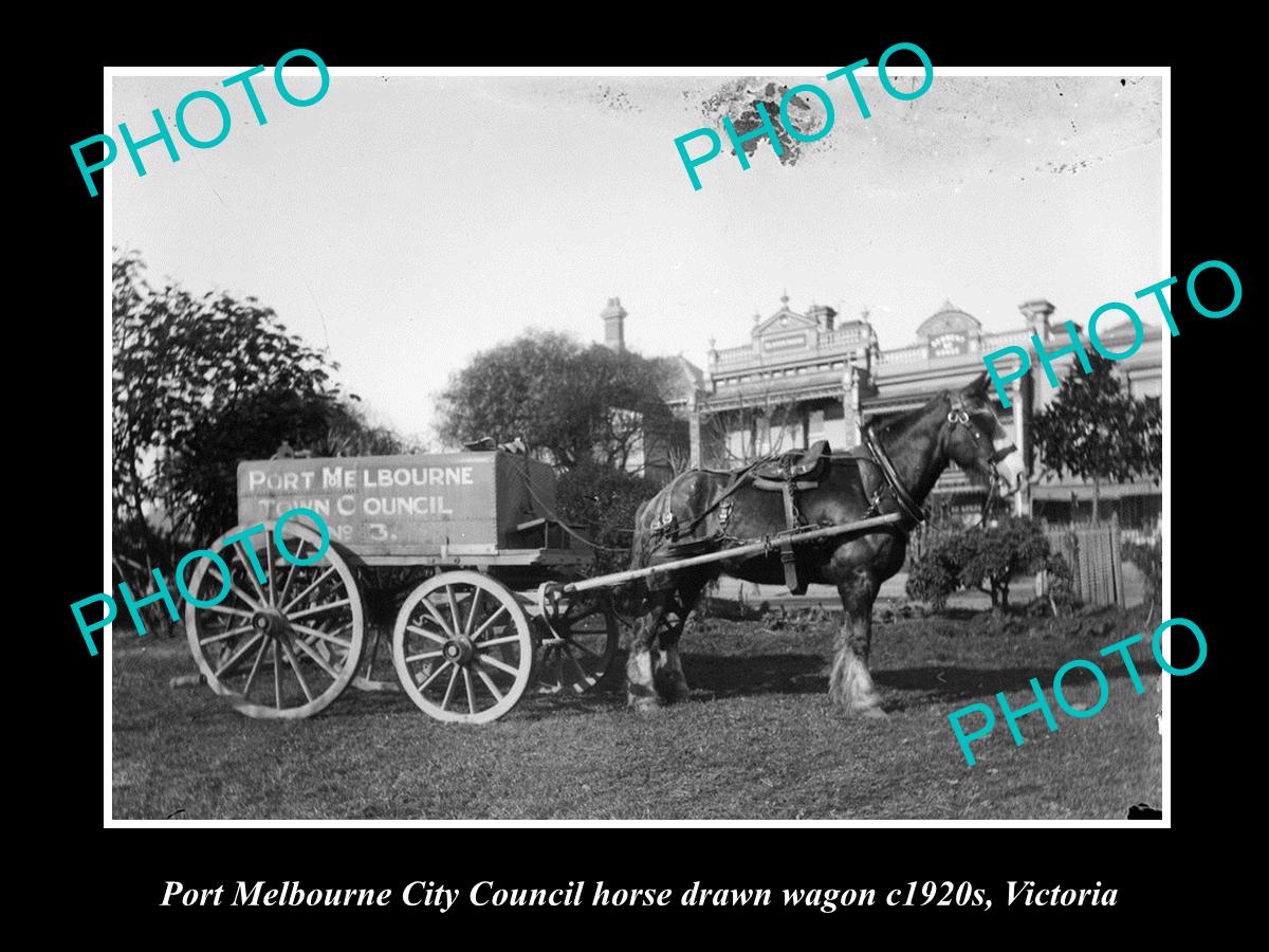 OLD LARGE HISTORIC PHOTO OF PORT MELBOURNE COUNCIL HORSE WAGON c1920, VICTORIA