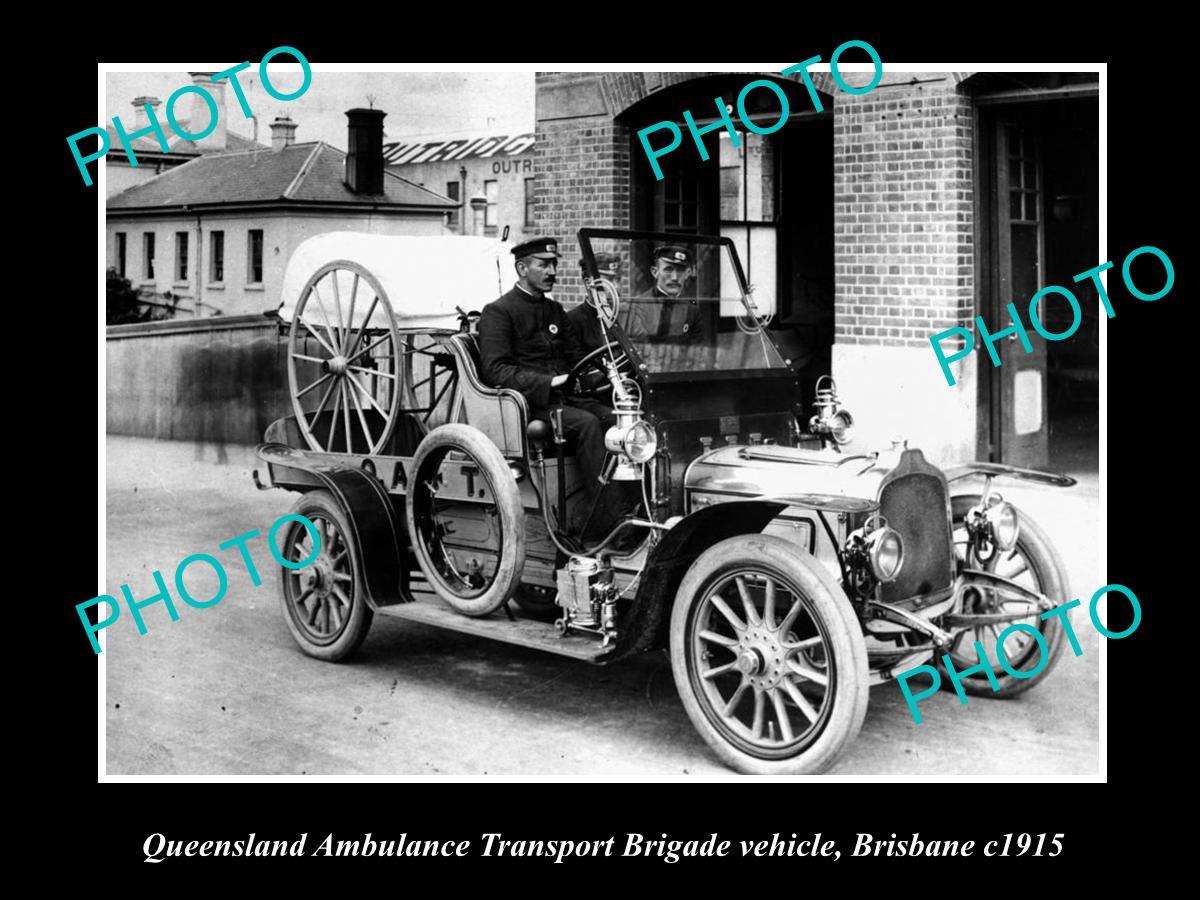 OLD LARGE HISTORIC PHOTO OF THE QUEENSLAND AMBULANCE BRIGADE CAR, BRISBANE c1915