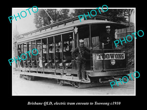 OLD LARGE HISTORIC PHOTO OF BRISBANE QLD, THE TOOWONG ELECTRIC TRAM c1910