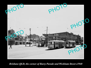 OLD LARGE HISTORIC PHOTO OF BRISBANE QLD, Crn BARRY PARADE & WICKHAM St c1940