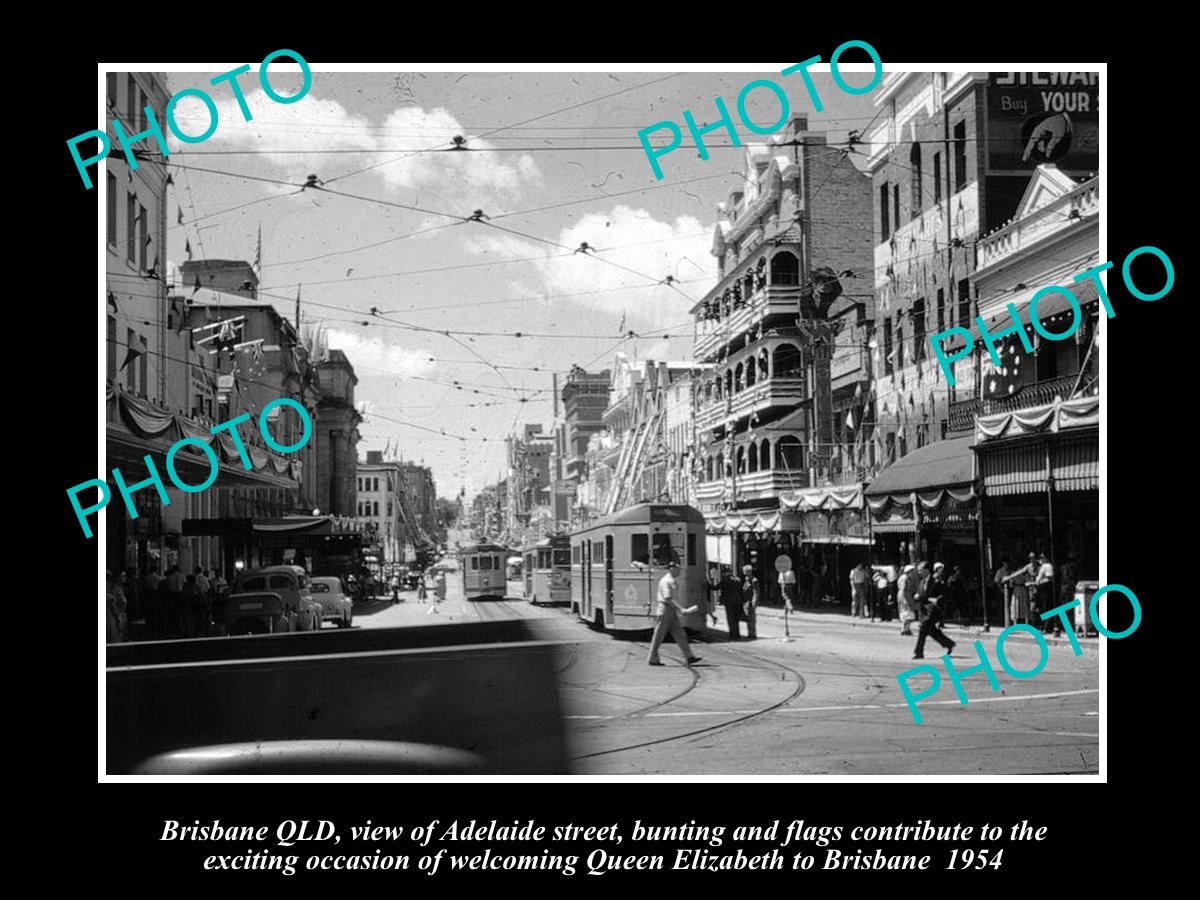 OLD LARGE HISTORIC PHOTO OF BRISBANE QLD, VIEW OF ADELAIDE St 1954 QUEEN VISIT