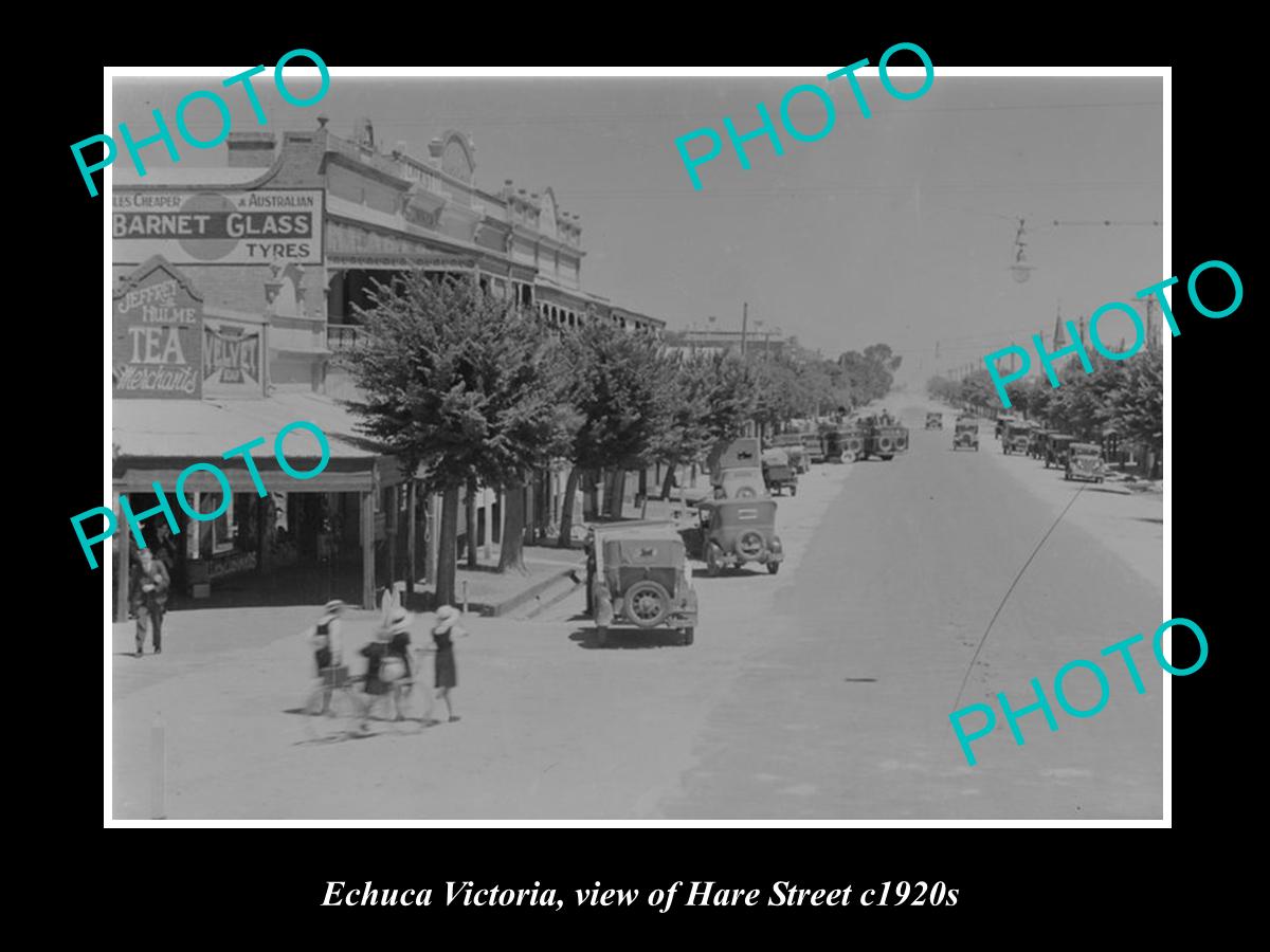 OLD LARGE HISTORIC PHOTO OF ECHUCA VICTORIA, VIEW OF HARE STREET c1920s