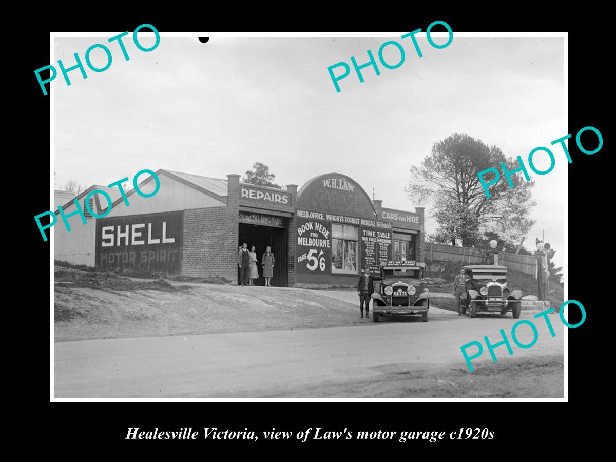 OLD LARGE HISTORIC PHOTO OF HEALESVILLE VICTORIA, VIEW OF LAWS MOTOR GARAGE 1920