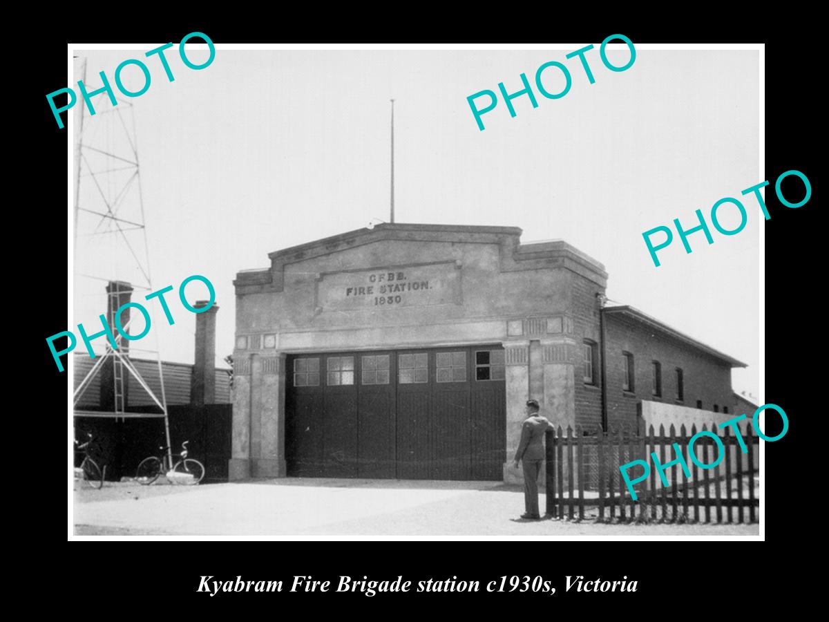 OLD LARGE HISTORIC PHOTO OF KYABRAM VICTORIA, VIEW OF FIRE BRIGADE STATION c1930